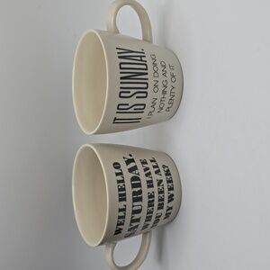 Bloomingville Coffee Tea Mugs Saturday & Sunday Set of 2